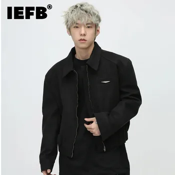 IEFB אנשים פשוטים צמר מעיל קוריאני סגנון חופשי Turn-למטה צווארון גברי קצר ' קט אופנתי החורף כתף מרופדות גברים העליון 9C3874
