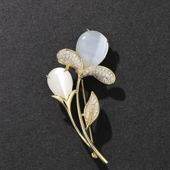 אופנה פרח הצבעוני עלה CZ זירקון סיכה סיכות יהלומים מזויפים דש תכשיטים אביזרי ביגוד אבזם עבור נשים
