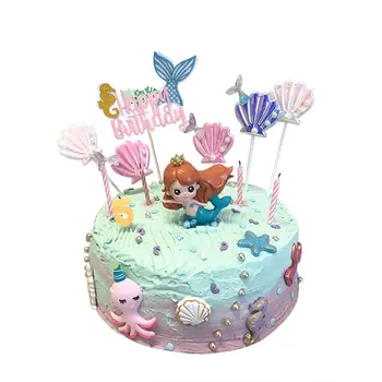 בת ים עליונית עוגת הכתר בת הים הקטנה עיצוב מסיבת יום הולדת התינוק ילדה ילדים טובות בת ים מסיבת נושא העוגה עיצוב אספקה