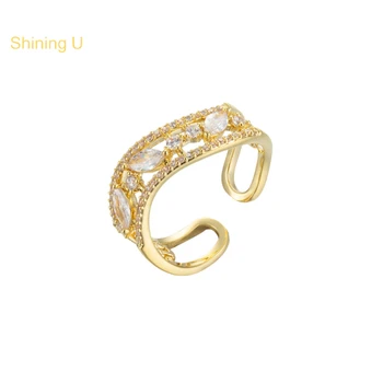 הזוהר U בציר טבעת פתוחה לנשים מצופה אבני חן, תכשיטי אופנה מתנה SUR9536